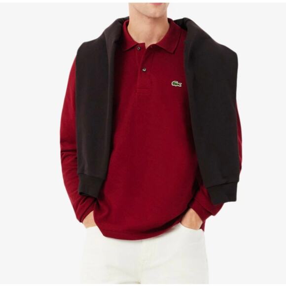 Lacoste Men's Polo Shirt Long Sleeve Size XL Red Burgundy NWT Classic Fit Cotton - Picture 4 of 8